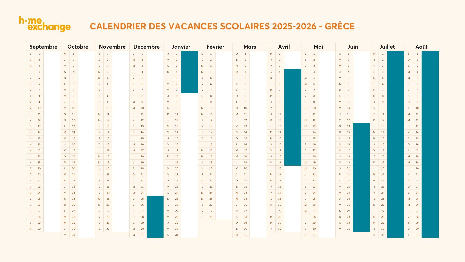 Calendrier des vacances scolaires 2025-2026 en Grèce
