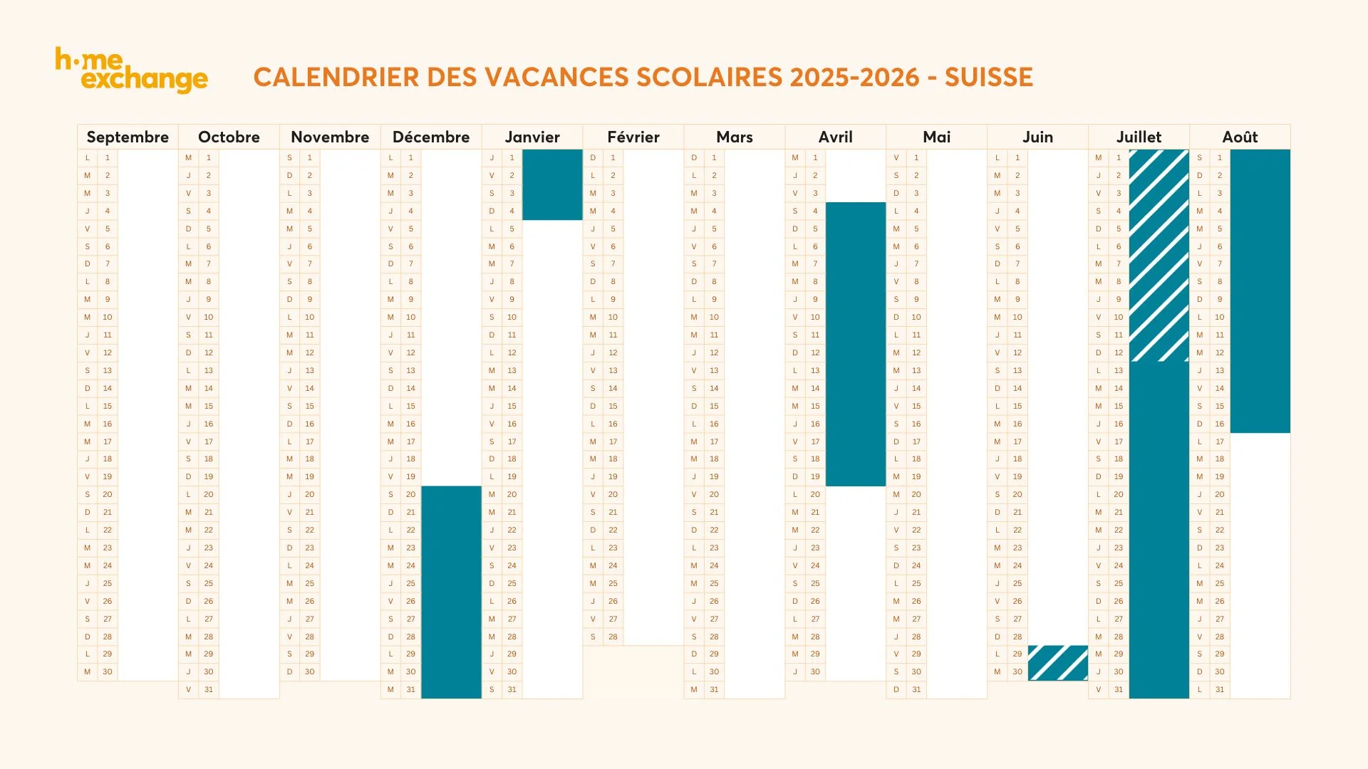 Calendrier des vacances scolaires 2025-2026 en Suisse