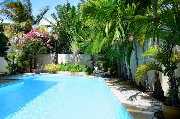 Belle villa avec piscine cinq minutes à pied du lagon.