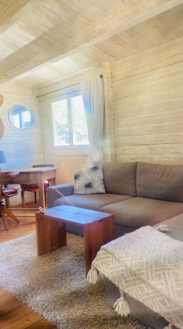 Maison écologique en bois dans un jardin d’oliviers