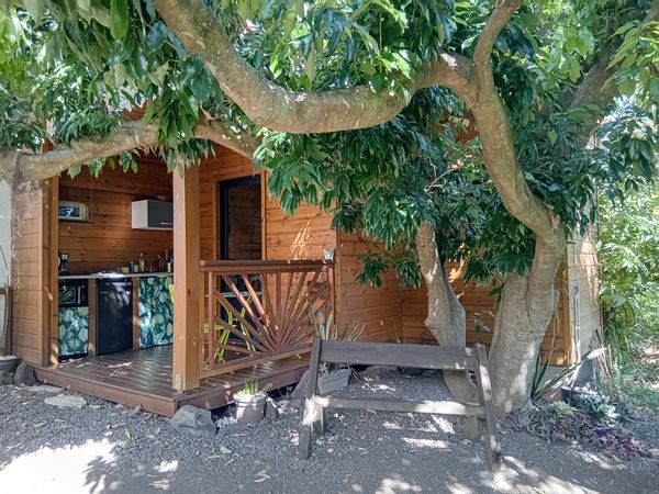 Bungalow dans un jardin typique de la Reunion.