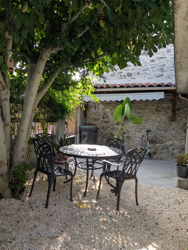 Maison en pierre conviviale et son patio ombragé au centre de la ville de Foix.