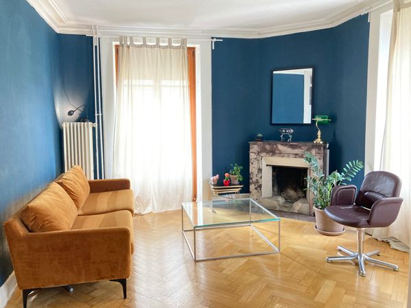 Beautiful old apartment in the heart of Geneva: big living room, a balcony, plants and light! <3